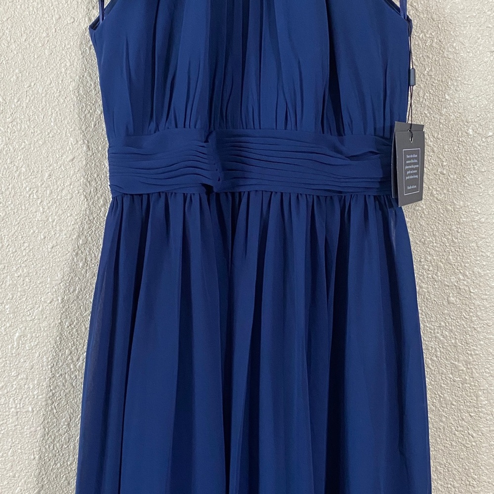 NWT Ieena for Mac Duggal Navy High Neck Chiffon Gown 55035 Size 6 - Picture 6 of 16
